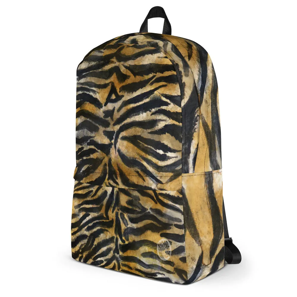 Tiger Striped Print Laptop Backpack, Animal Print Medium Size Travel Bag-Made in USA/EU