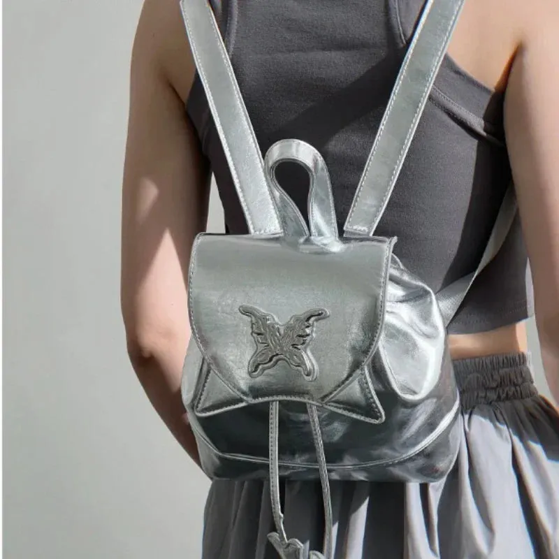 UAKISS  - Y2k Aesthetic Kawaii Cute Girls Sweet Schoolbags Korean Butterfly Fashion Drawstring Backpacks Mini Simple Women Ins School Bags
