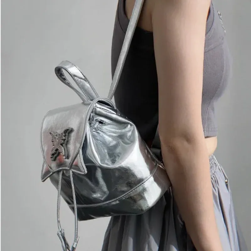 UAKISS  - Y2k Aesthetic Kawaii Cute Girls Sweet Schoolbags Korean Butterfly Fashion Drawstring Backpacks Mini Simple Women Ins School Bags