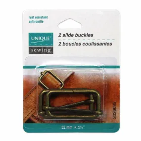 UNIQUE SEWING Slide Buckle - Metal - 32mm (1¼") - Antique Gold - 2 pcs