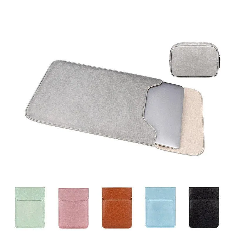 Waterproof Custom PU Leather Slim laptop Bag Sleeve-Khaki